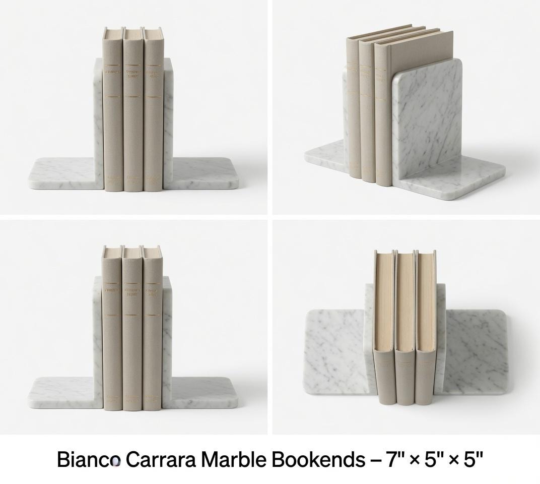 Bianco Carrara Marble Bookends(set of two)a beautiful gift for book lovers as well as anyone who wants an elegant touch for desk or shelf