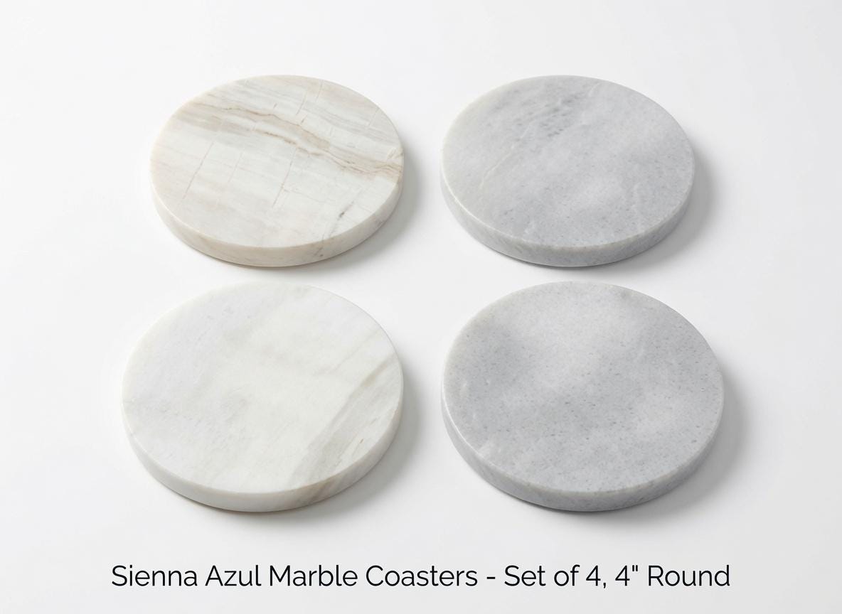 Sienna Azul Marble coasters, set of four 4" diameter coasters, available in round and square or mix and match FREE SHIPPING.