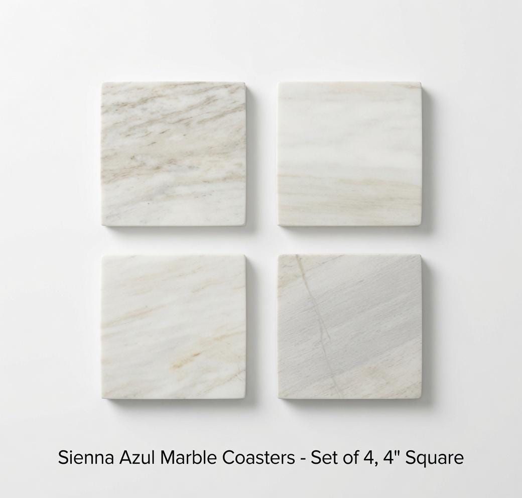 Sienna Azul Marble coasters, set of four 4" diameter coasters, available in round and square or mix and match FREE SHIPPING.