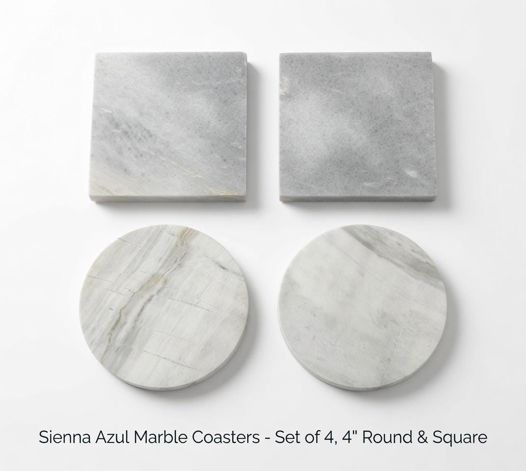 Sienna Azul Marble coasters, set of four 4" diameter coasters, available in round and square or mix and match FREE SHIPPING.