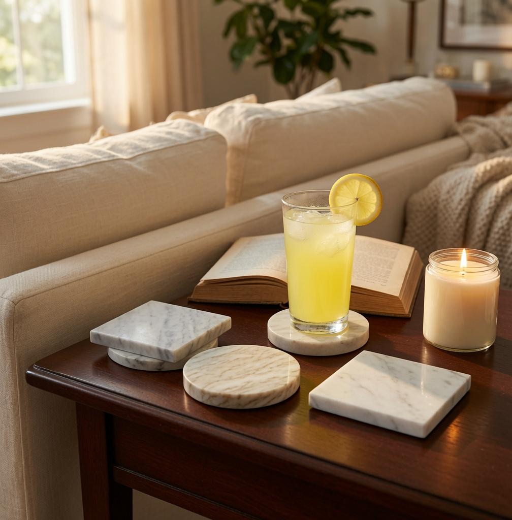 Bravado Marble a beautiful grey and white Marble coasters, set of four 4" diameter coasters, available in round and square or mix and match