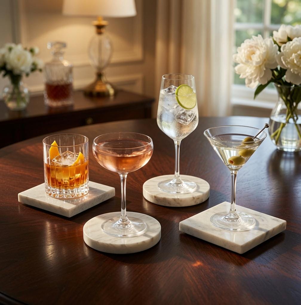 Bravado Marble a beautiful grey and white Marble coasters, set of four 4" diameter coasters, available in round and square or mix and match