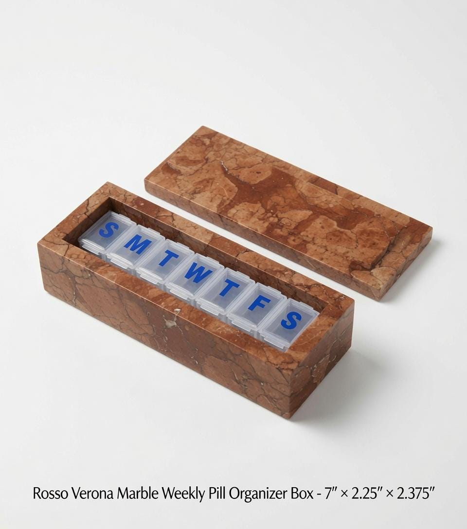 Rosso Verona weekly pill organizer box 7"×2 1/4" height 2 3/8" box with weakly pill organizer FREE SHIPPING