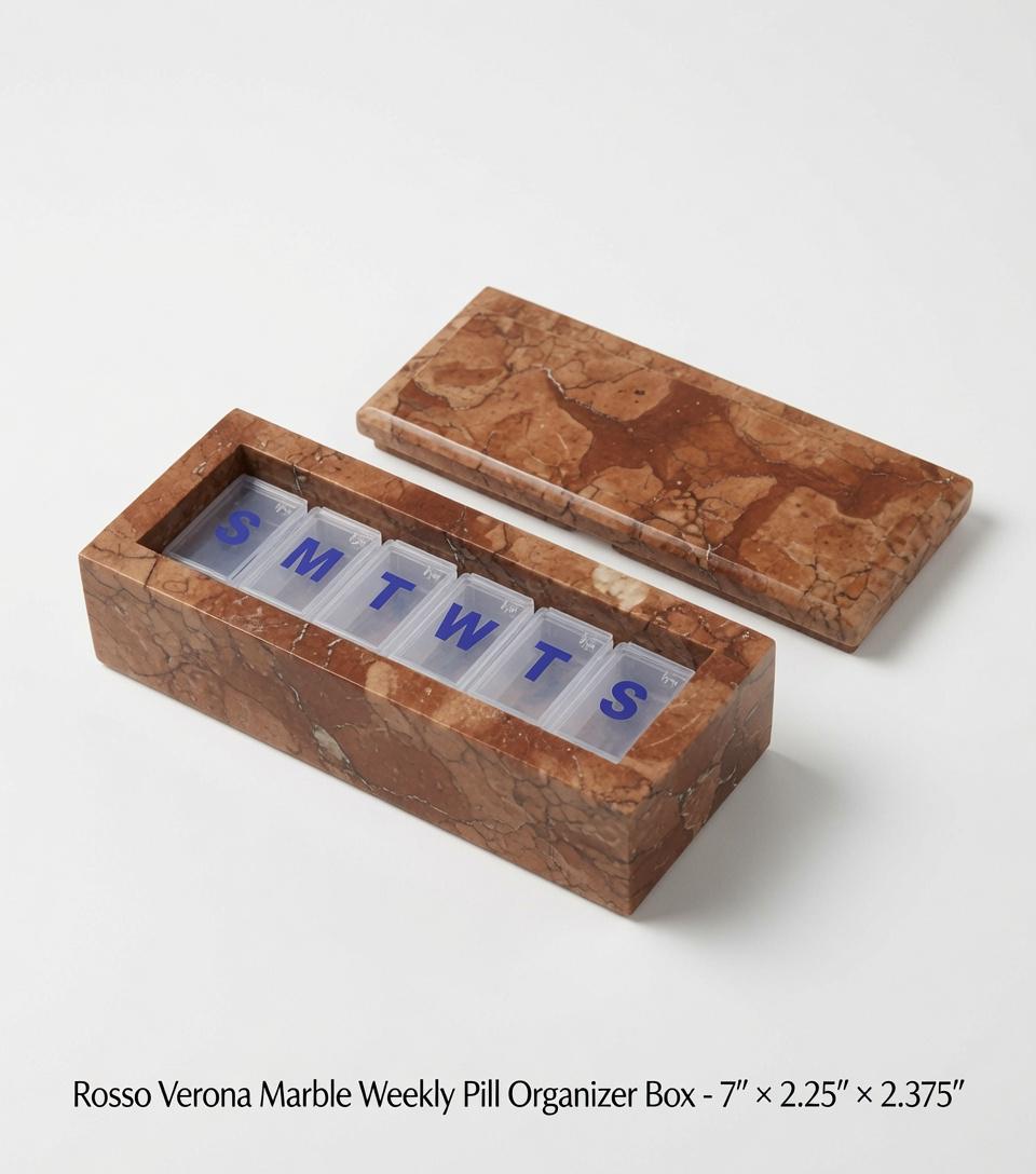 Rosso Verona weekly pill organizer box 7"×2 1/4" height 2 3/8" box with weakly pill organizer FREE SHIPPING