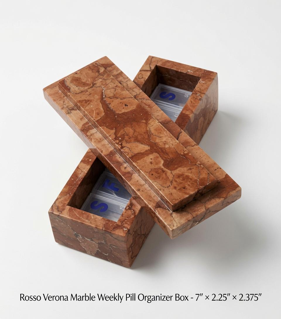 Rosso Verona weekly pill organizer box 7"×2 1/4" height 2 3/8" box with weakly pill organizer FREE SHIPPING