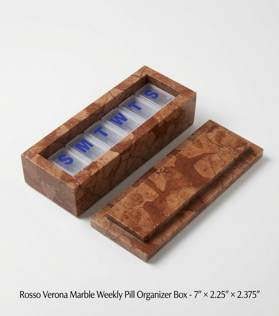 Rosso Verona weekly pill organizer box 7"×2 1/4" height 2 3/8" box with weakly pill organizer FREE SHIPPING