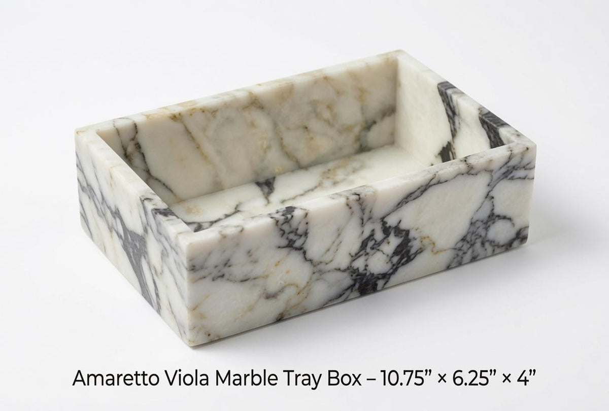 Amaretto Viola Marble tray/box 10 3/4" × 6 1/4" height 4" a perfect elegant storage box for office kitchen or anywhere free shipping