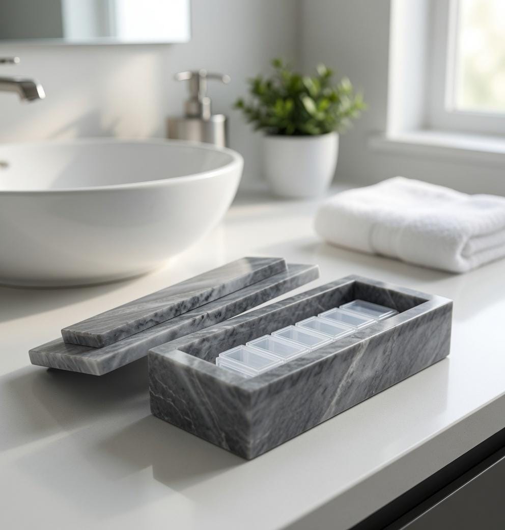 Vogue Gray Marble box container box 7 1/4"×2 1/2" height 2 5/8" with weakly pill organizer FREE SHIPPING