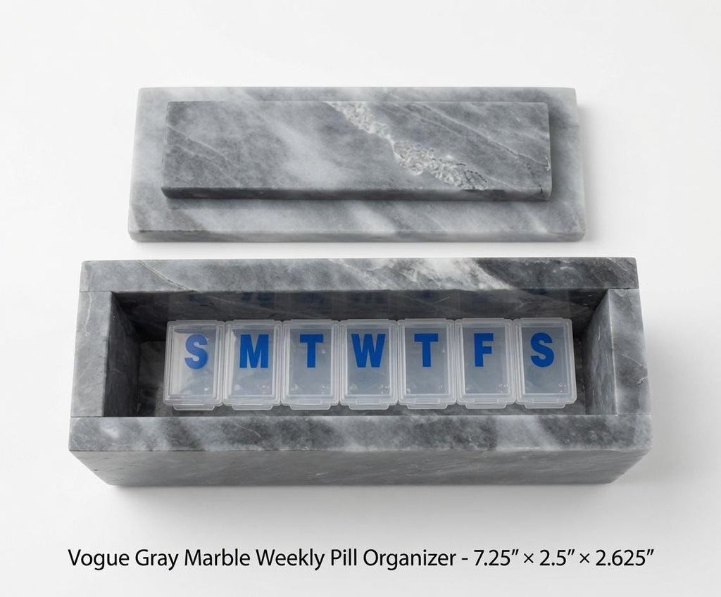 Vogue Gray Marble box container box 7 1/4"×2 1/2" height 2 5/8" with weakly pill organizer FREE SHIPPING