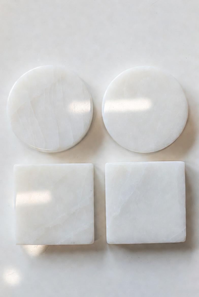Handmade set of 4 Thassos Marble Coasters a beautiful  set of 4" Round, square or mix and match. a stunning white stone from Greece