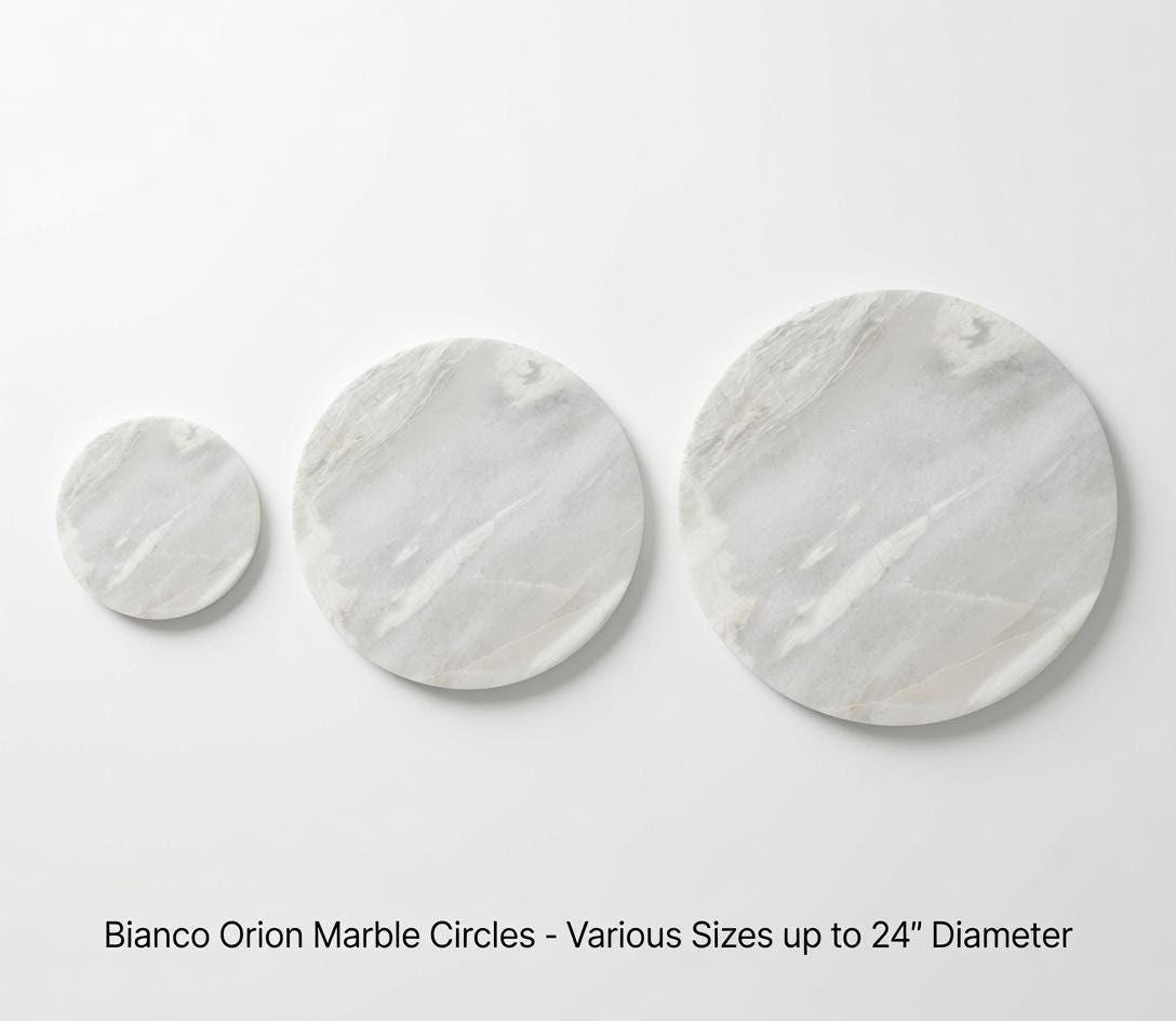 Bianco Orion Marble Circles / Tabletops / Decorative Marble Pieces in many sizes FREE SHIPPING