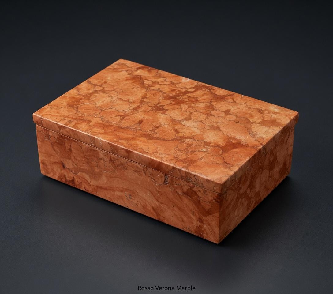 Rosso Verona Marble Box 8"×5" height 2 1/2" beautiful orange and red or message for custom size (personalization available) Free Shipping