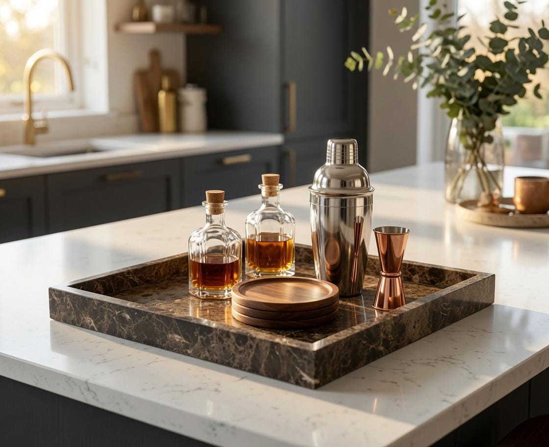 Emperador Dark Marble Tray 10" × 10" x 1"(height), Free Shipping Beautiful perfect for a housewarming gift. lovely centerpiece tray