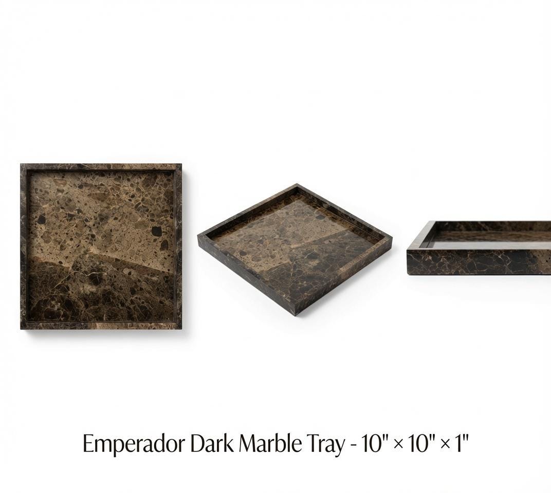 Emperador Dark Marble Tray 10" × 10" x 1"(height), Free Shipping Beautiful perfect for a housewarming gift. lovely centerpiece tray