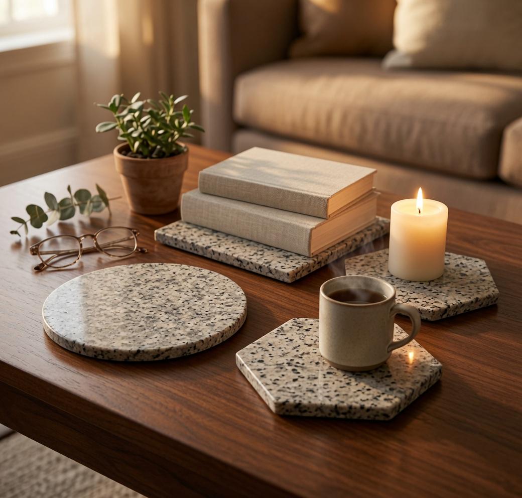 Beige Mara Granite Trivets,  Hot plate. Perfect to protect your table from hot pots 9" circle, also square, and hexagon. Free Shipping