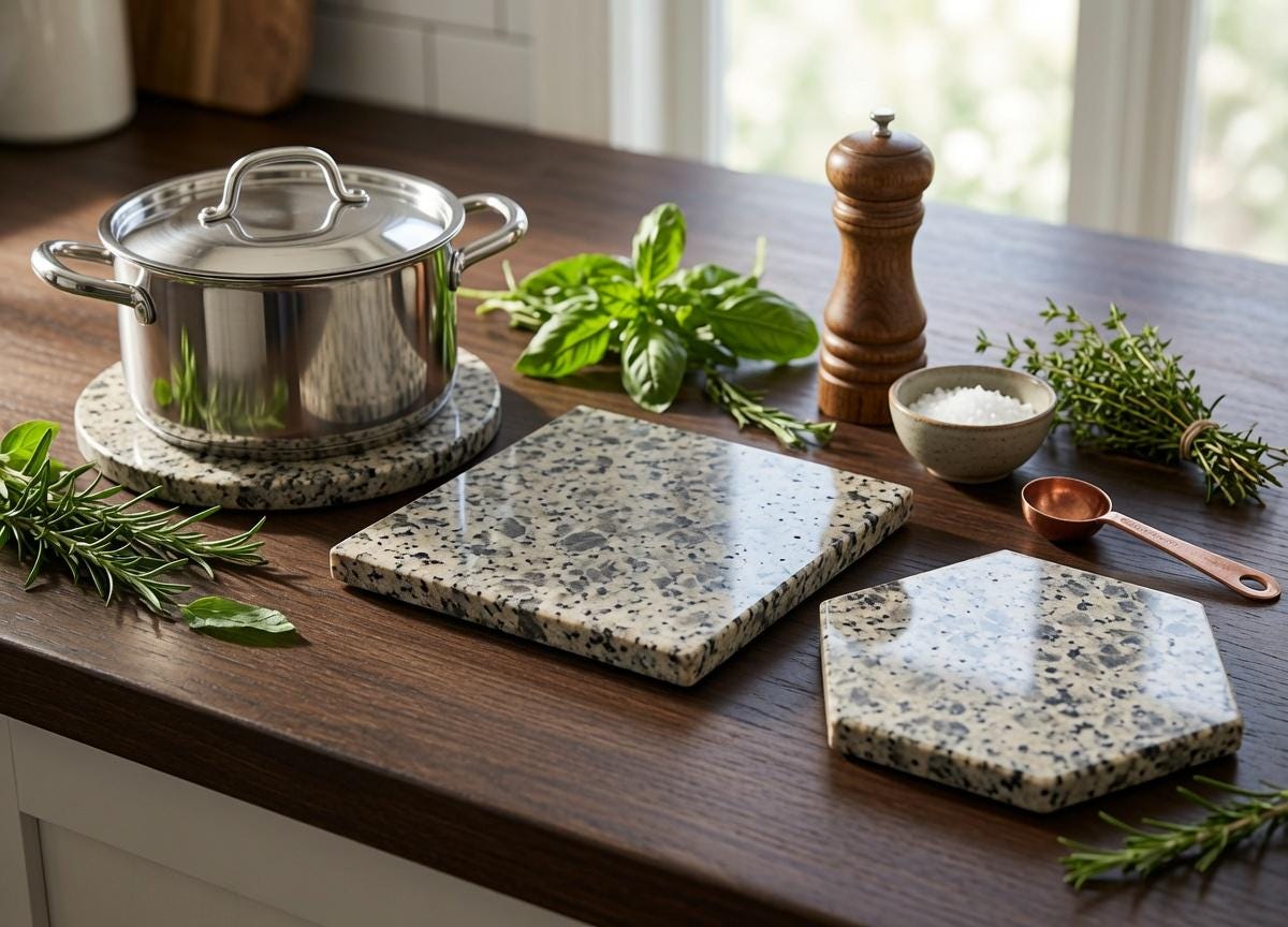 Beige Mara Granite Trivets,  Hot plate. Perfect to protect your table from hot pots 9" circle, also square, and hexagon. Free Shipping