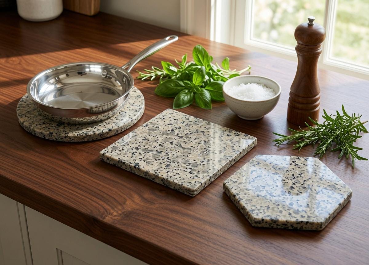 Beige Mara Granite Trivets,  Hot plate. Perfect to protect your table from hot pots 12" circle, also square, and hexagon. Free Shipping