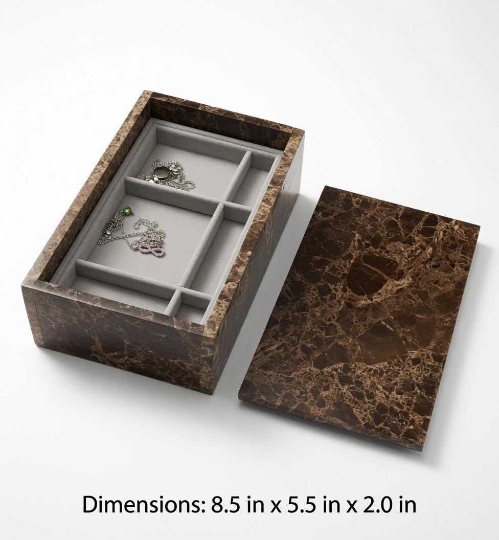 Emperador Dark Marble Jewelry Box 9 1/4" × 5 3/4" height 3 1/2" A Luxerious Deep shades of brown Free Shipping