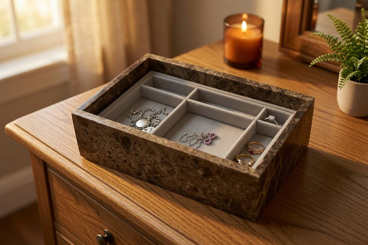 Emperador Dark Marble Jewelry Box 9 1/4" × 5 3/4" height 3 1/2" A Luxerious Deep shades of brown Free Shipping
