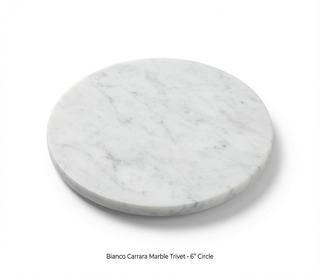 Bianco Carrara Marble,  Hot plate. Perfect to protect your table from hot pots and pans 6" available in 3 shapes (circle, square, hexagon)