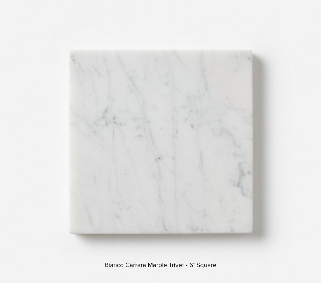 Bianco Carrara Marble,  Hot plate. Perfect to protect your table from hot pots and pans 6" available in 3 shapes (circle, square, hexagon)