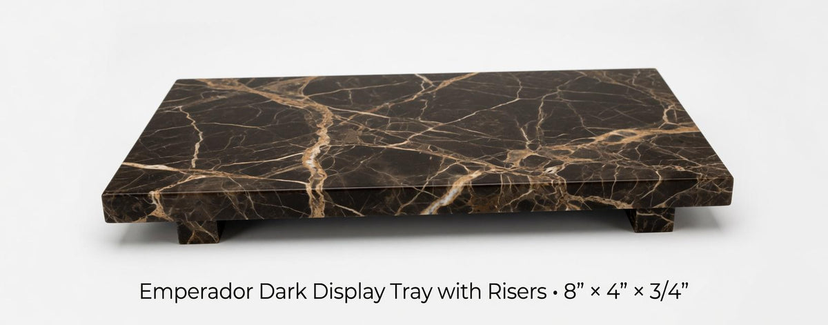 Marble display tray with risers available in many stone types an elegant bathroom addition.