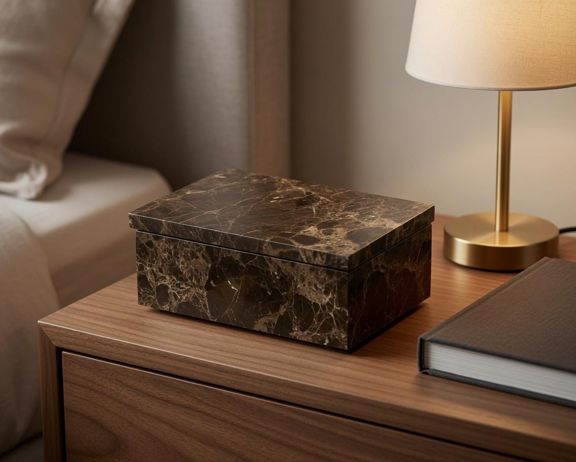 Handmade Emperador Dark Marble Box  7" × 4 1/2" height 3" Rich dark chocolate brown marble Free Shipping