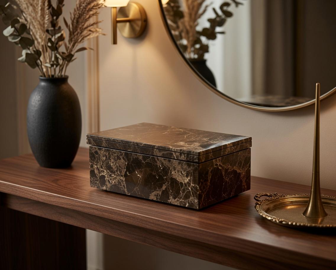 Handmade Emperador Dark Marble Box  7" × 4 1/2" height 3" Rich dark chocolate brown marble Free Shipping