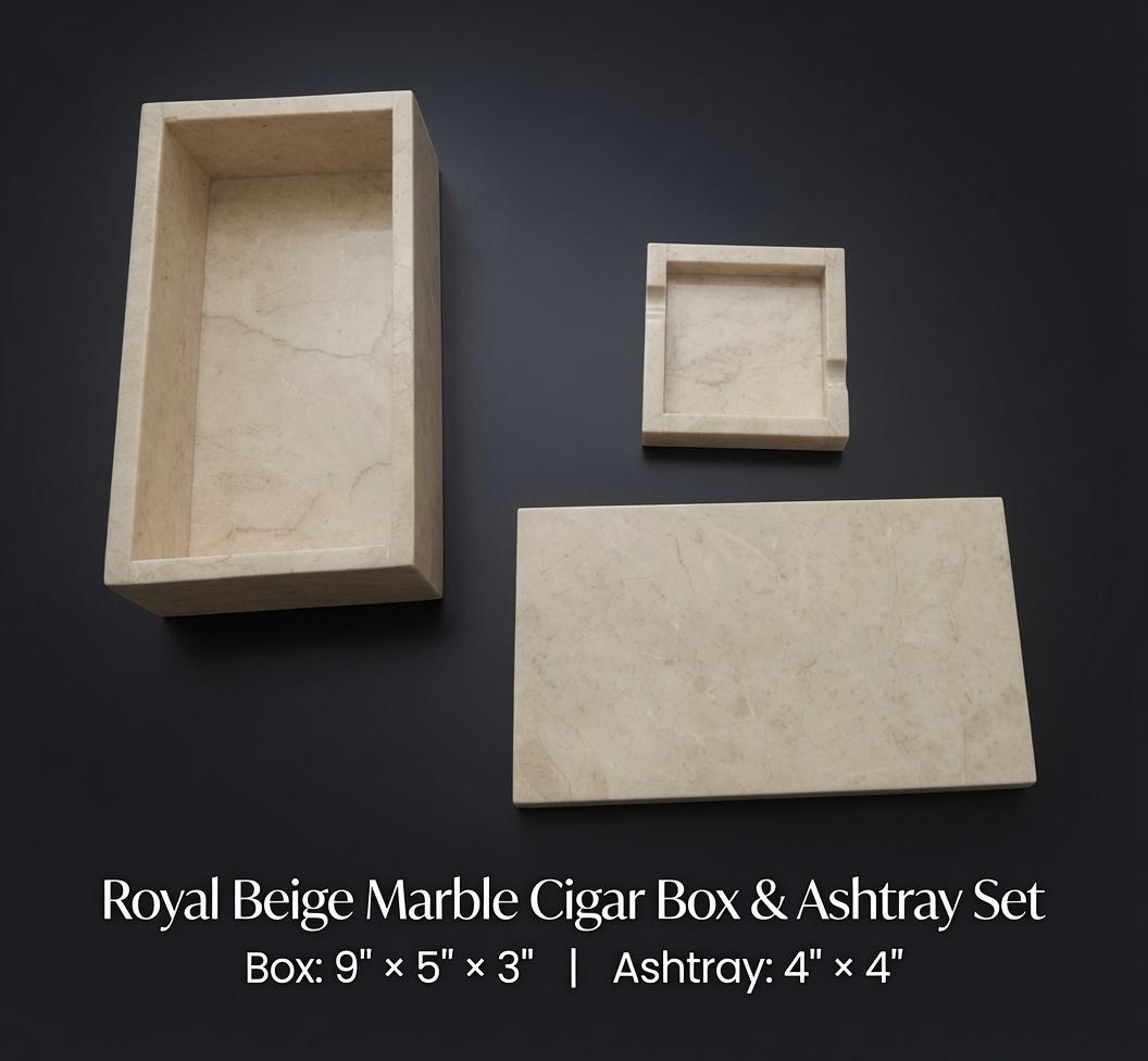 Royal Beige Marble Cigar Box and matching Marble Ashtray 9"×5" height 3" ashtray 4"×4" Free Shipping