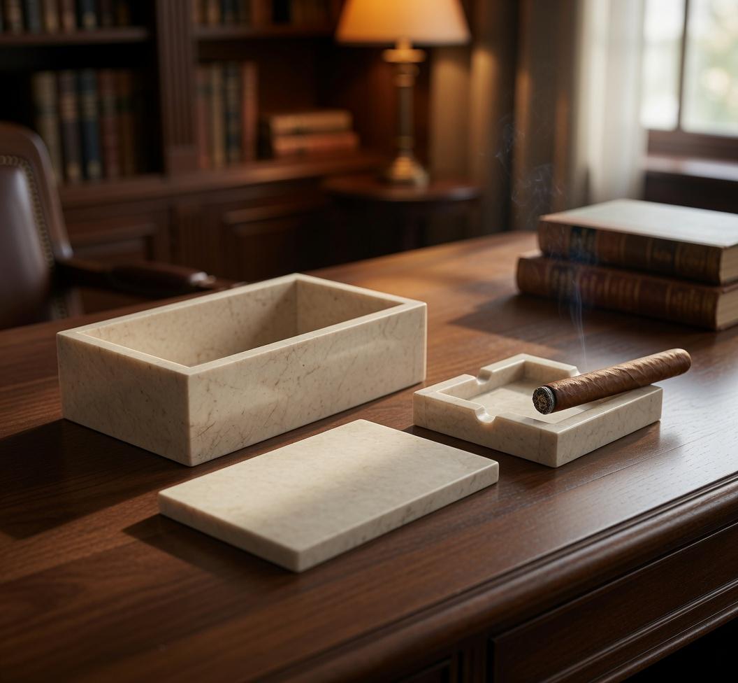 Royal Beige Marble Cigar Box and matching Marble Ashtray 9"×5" height 3" ashtray 4"×4" Free Shipping