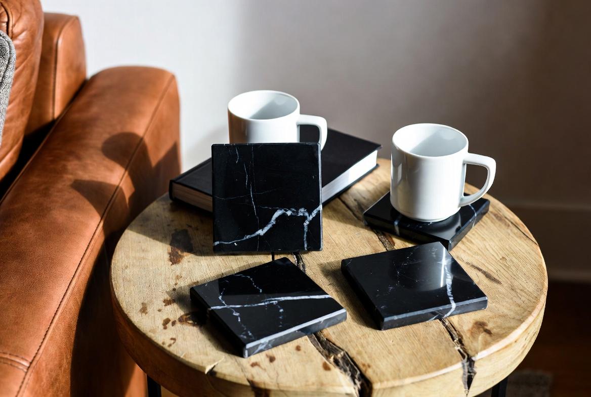 Mixed White Nero Marquina Marble Coasters Beautiful Black with white Handmade set of 4 coasters 4 round, 4 square or 2 of each