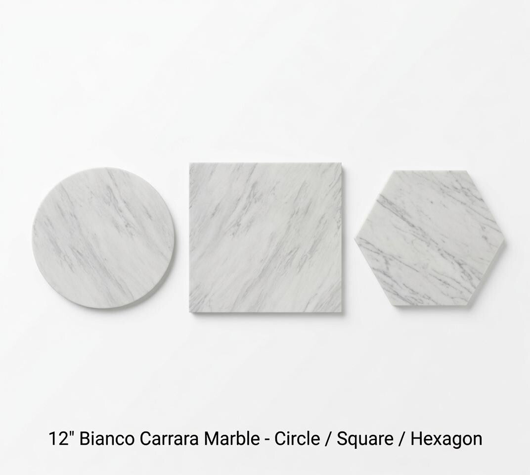 Handmade Bianco Carrara Marble,  Hot plate. Perfect to protect your table from hot pots and pans 12" available in 3 shapes.