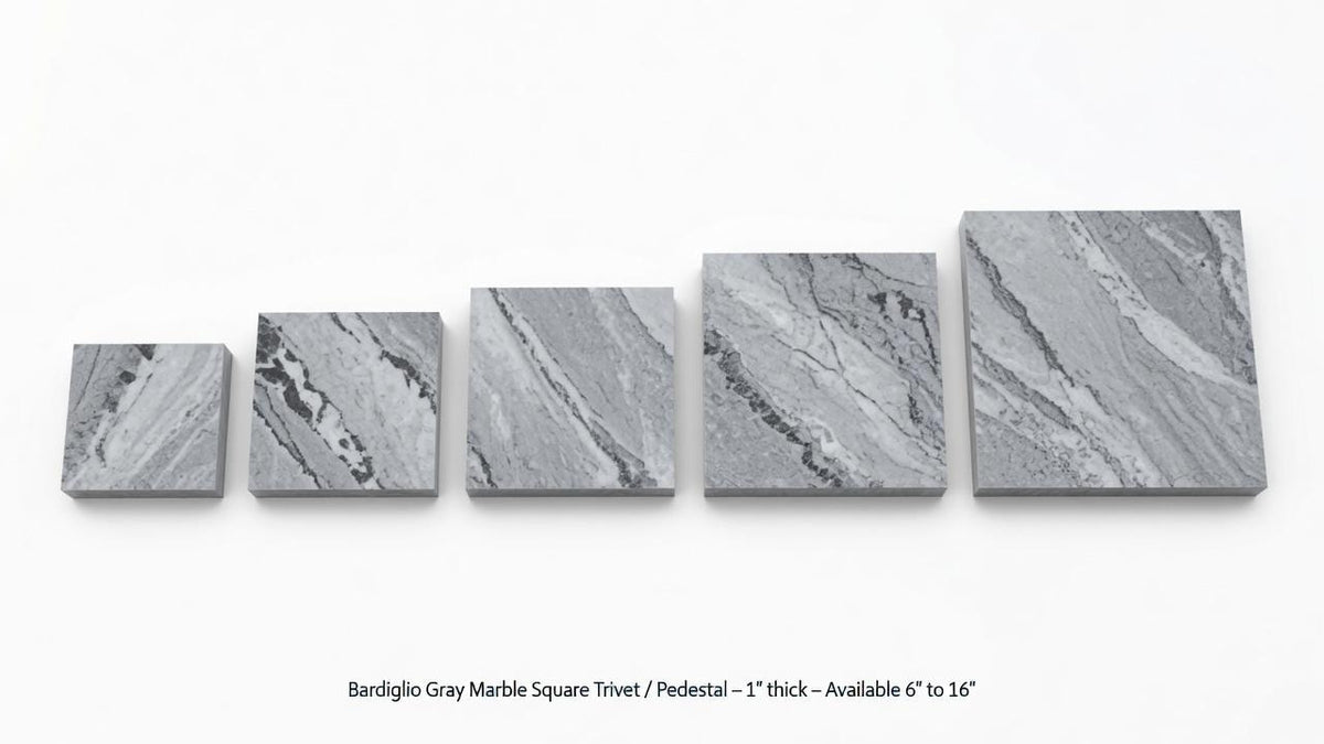 1" thick Bardiglio Gray marble Squares 6",7",8",9",10",11",12",13",14",15",16" available, Trivets,  Art Pedestals. Free Shipping.