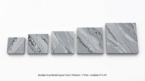 1" thick Bardiglio Gray marble Squares 6",7",8",9",10",11",12",13",14",15",16" available, Trivets,  Art Pedestals. Free Shipping.
