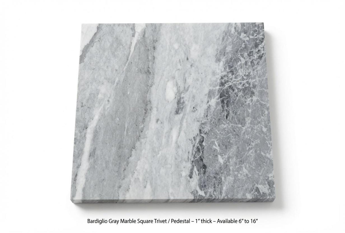 1" thick Bardiglio Gray marble Squares 6",7",8",9",10",11",12",13",14",15",16" available, Trivets,  Art Pedestals. Free Shipping.