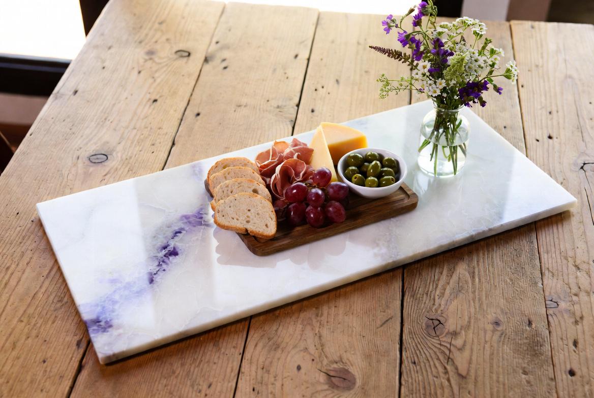Amethyst Blue Marble centerpiece/large serving tray 12"×24" A beautiful creamy white with blue and or purple veining Free Shipping