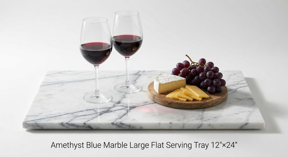 Amethyst Blue Marble centerpiece/large serving tray 12"×24" A beautiful creamy white with blue and or purple veining Free Shipping