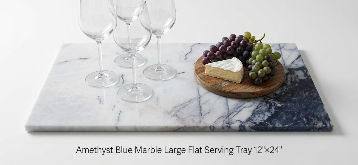 Amethyst Blue Marble centerpiece/large serving tray 12"×24" A beautiful creamy white with blue and or purple veining Free Shipping