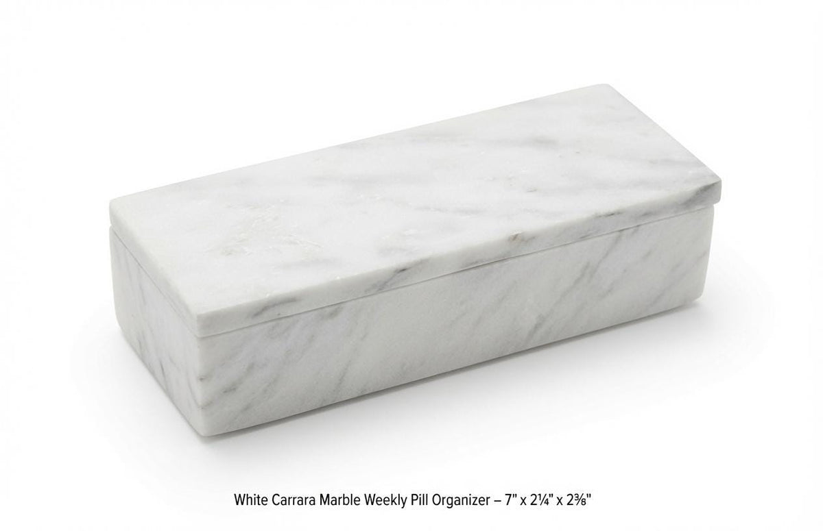 White Carrara weekly pill organizer box 7"×2 1/4" height 2 3/8" box with weakly pill organizer FREE SHIPPING