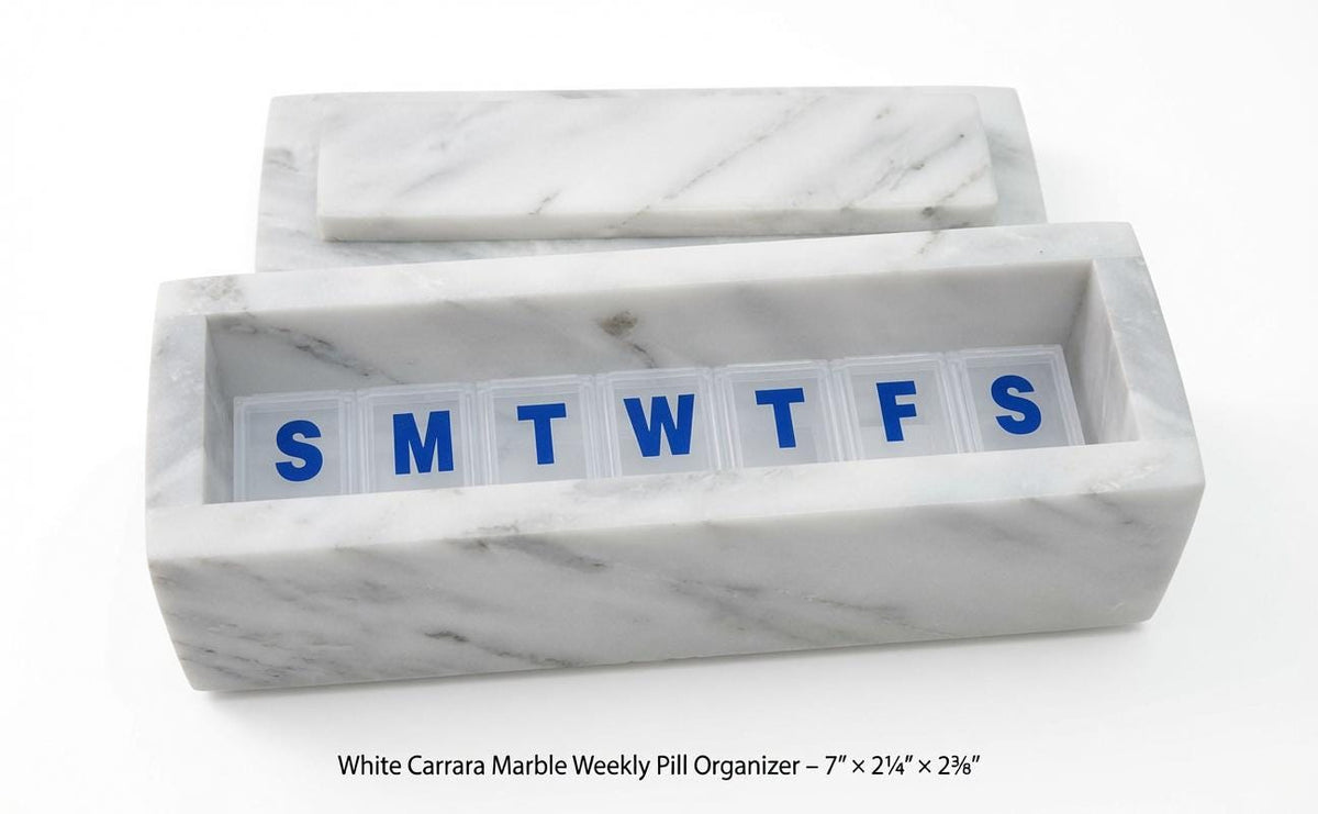 White Carrara weekly pill organizer box 7"×2 1/4" height 2 3/8" box with weakly pill organizer FREE SHIPPING