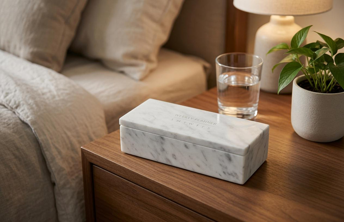 White Carrara weekly pill organizer box 7"×2 1/4" height 2 3/8" box with weakly pill organizer FREE SHIPPING