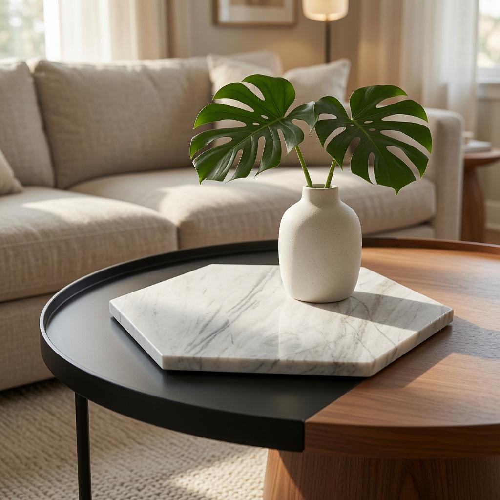 Bianco Orion Marble Hexagons  / Tabletops / Decorative Marble Pieces in many sizes up to 24" FREE SHIPPING