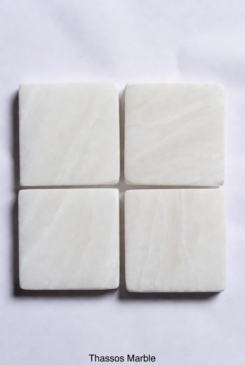 Handmade set of 4 Thassos Marble Coasters a beautiful  set of 4" Round, square or mix and match. a stunning white stone from Greece