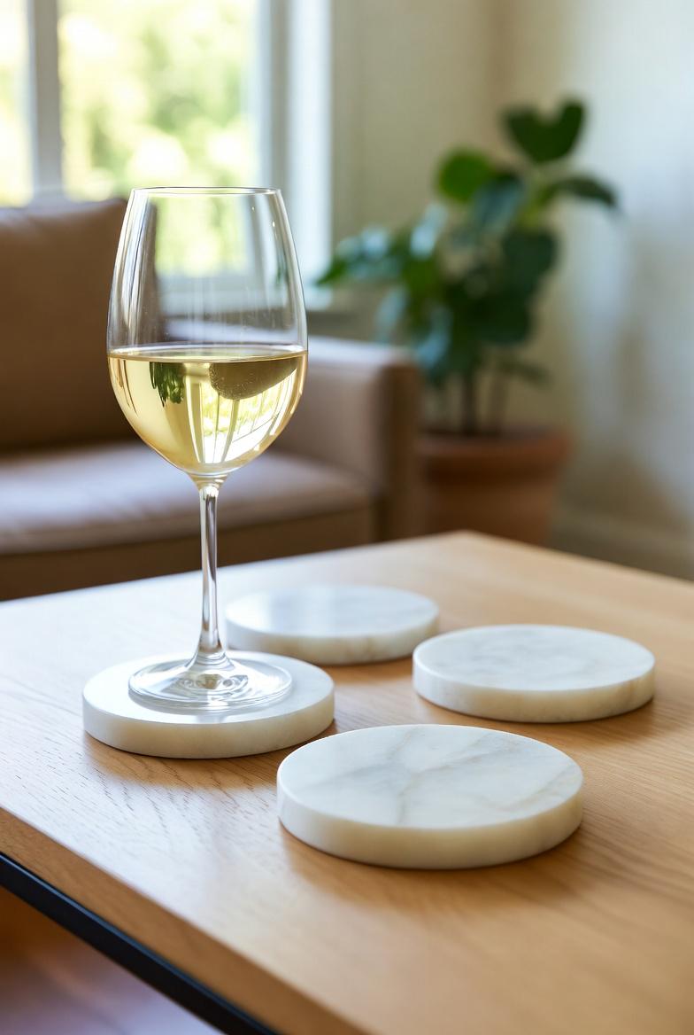 Handmade set of 4 Thassos Marble Coasters a beautiful  set of 4" Round, square or mix and match. a stunning white stone from Greece