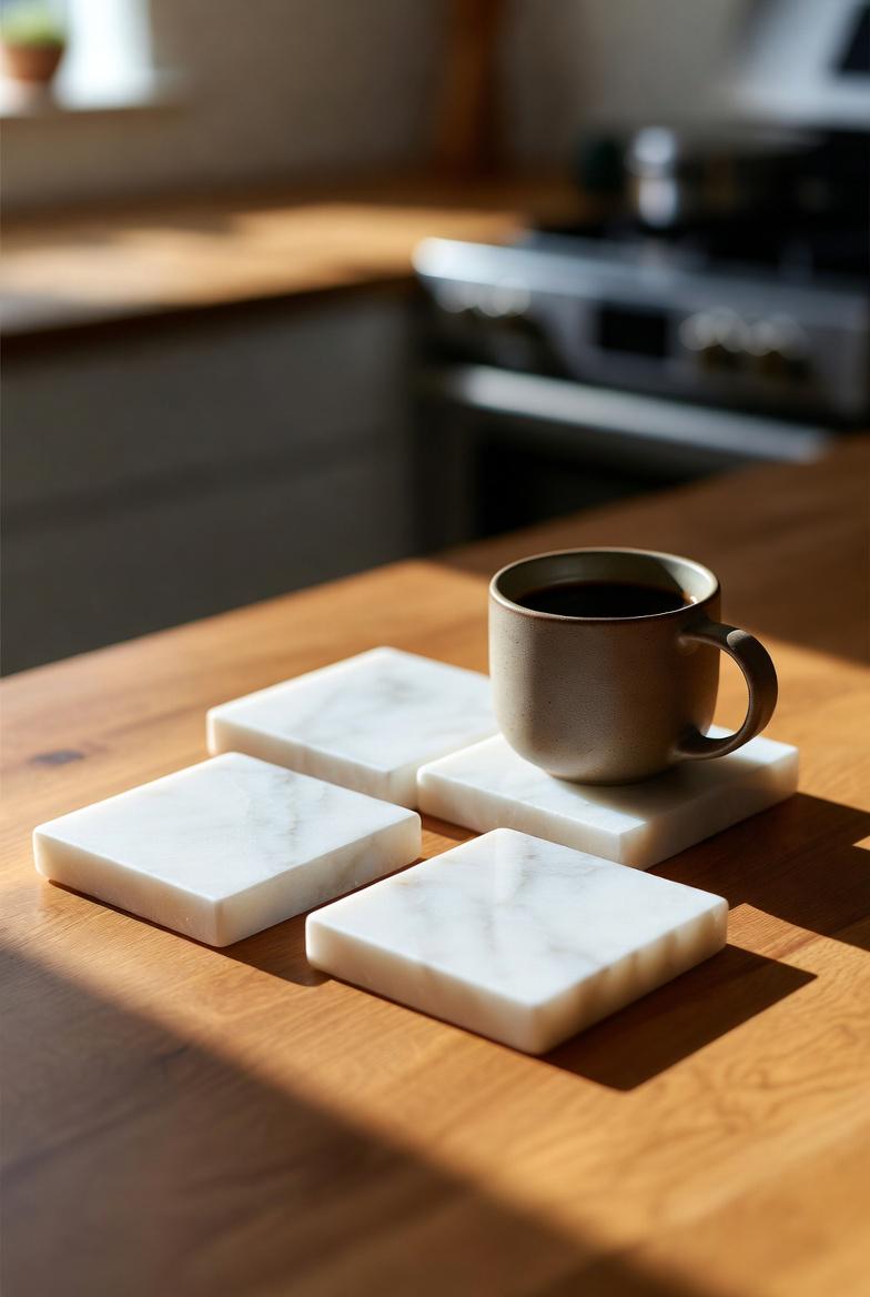 Handmade set of 4 Thassos Marble Coasters a beautiful  set of 4" Round, square or mix and match. a stunning white stone from Greece
