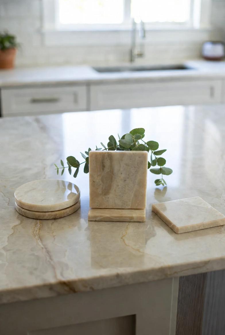 Royal Beige Marble coasters set of 4 coaster round, square, or mix and match. An elegant biege with lighter and darker hues 4" diameter
