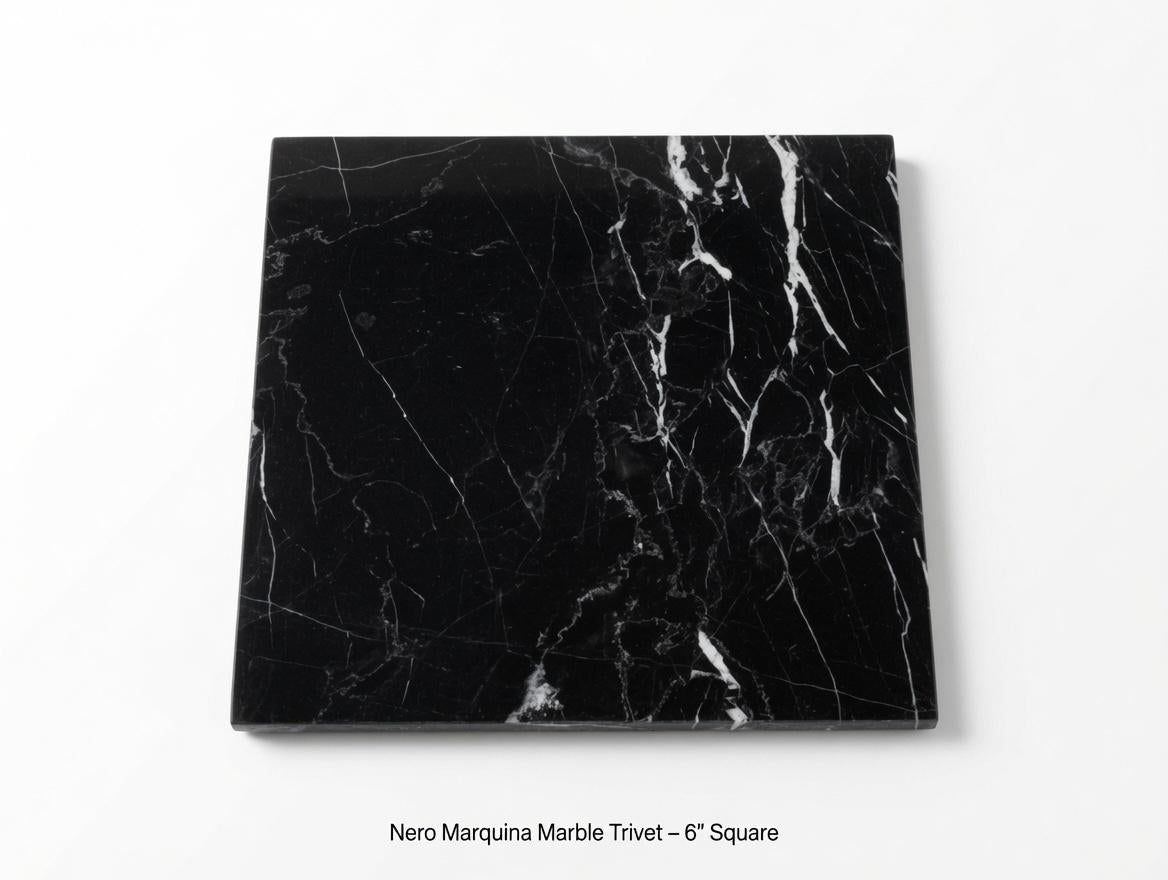 Nero Marquina Marble,  Hot plate. Perfect to protect your table from hot pots and pans 6" available in 3 shapes.