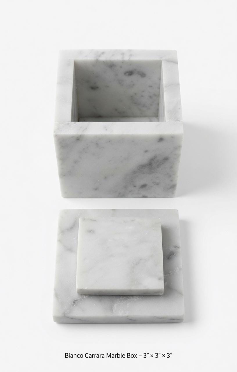 Bianco Carrara Marble Box 3" x 3" height 3"  a luxurious marble with beautiful accents and veining