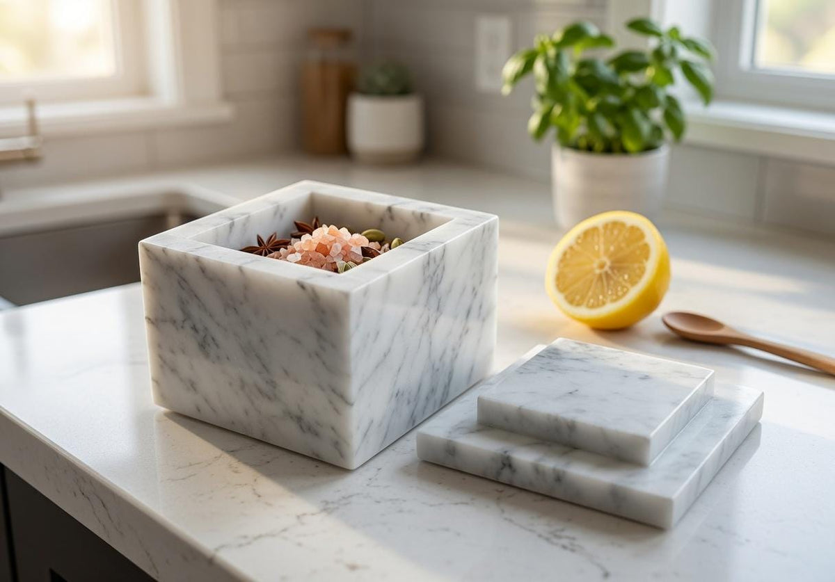 Bianco Carrara Marble Box 3" x 3" height 3"  a luxurious marble with beautiful accents and veining