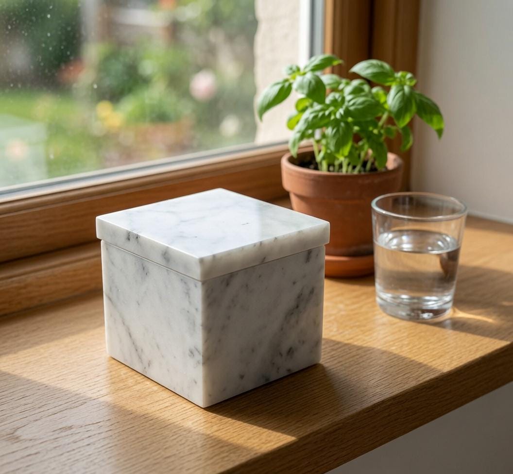 Bianco Carrara Marble Box 3" x 3" height 3"  a luxurious marble with beautiful accents and veining